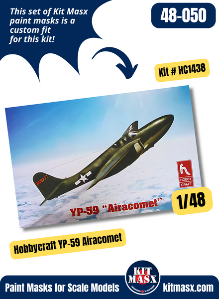 Hobbycraft Bell P-59A/P-59B/YP-59 "Airacomet" 1/48 Canopy Paint Masks, Kit # HC1438