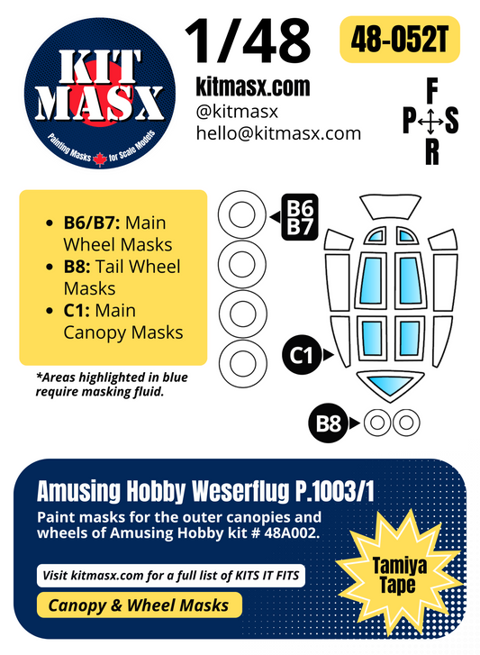 Amusing Hobby Weserflug P.1003/1 1/48 Canopy & Wheel Paint Masks, Kit # 48A002