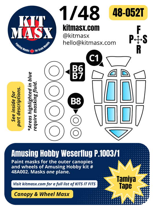 Amusing Hobby Weserflug P.1003/1 1/48 Canopy & Wheel Paint Masks, Kit # 48A002 (48052)