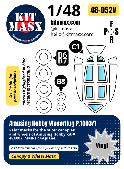 Amusing Hobby Weserflug P.1003/1 1/48 Canopy & Wheel Paint Masks, Kit # 48A002 (48052)