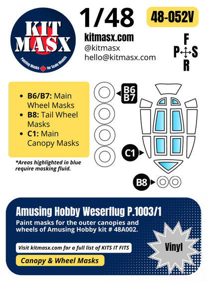 Amusing Hobby Weserflug P.1003/1 1/48 Canopy & Wheel Paint Masks, Kit # 48A002