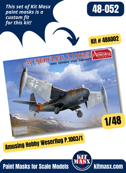 Amusing Hobby Weserflug P.1003/1 1/48 Canopy & Wheel Paint Masks, Kit # 48A002