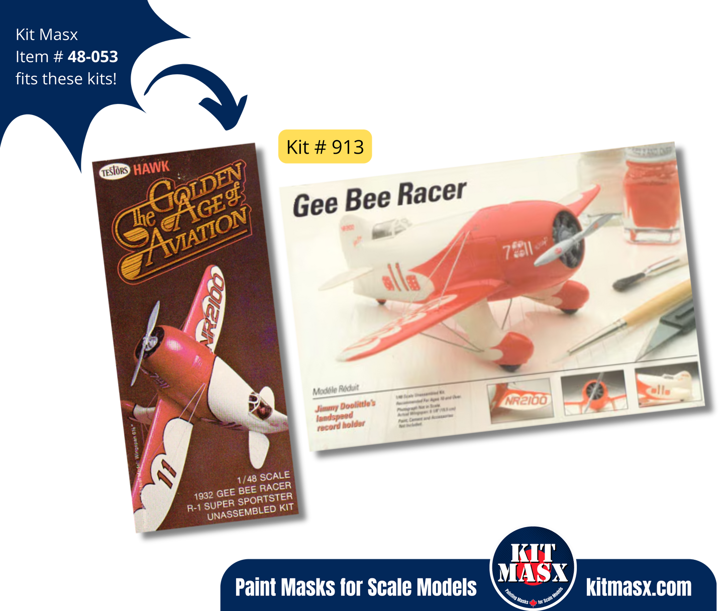 Testors Hawk Gee Bee Racer R-1 Super Sportster 1/48 Canopy & Main Marking Paint Masks, Kit # 913