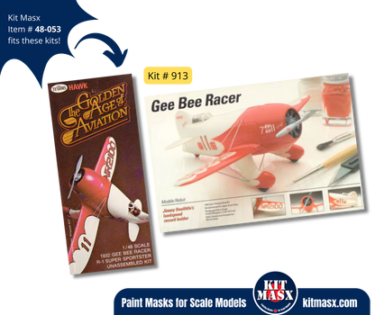 Testors Hawk Gee Bee Racer R-1 Super Sportster 1/48 Canopy & Main Marking Paint Masks, Kit # 913