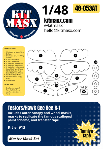 Testors/Hawk Gee Bee R-1 Racer 1/48 Canopy & Wheel Masks/Master Mask Set