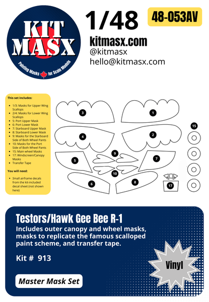 Testors/Hawk Gee Bee R-1 Racer 1/48 Canopy & Wheel Masks/Master Mask Set