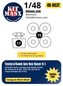 Testors/Hawk Gee Bee Racer R-1 1/48 Canopy & Main Marking Paint Masks, Kit # 913