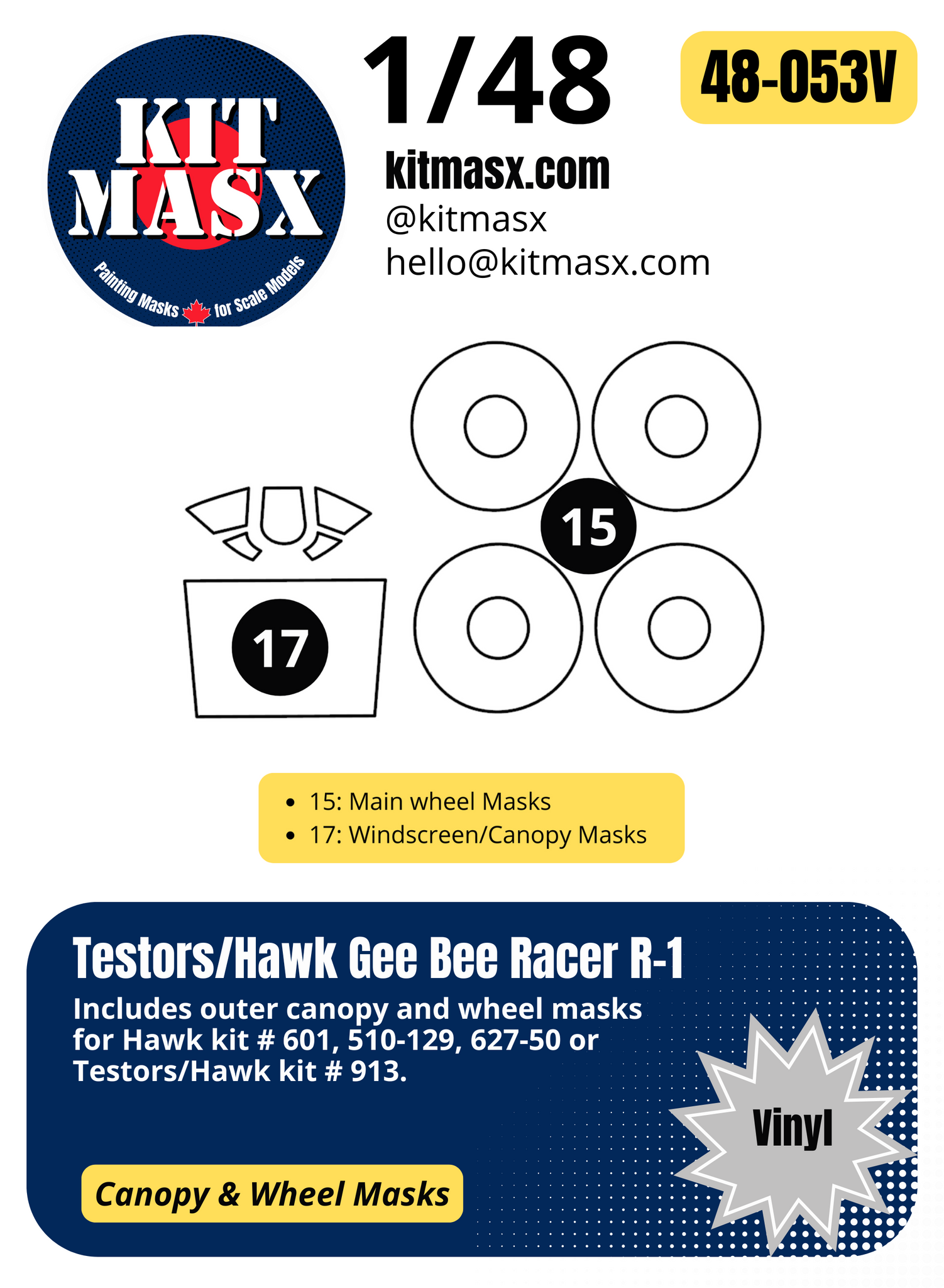 Testors/Hawk Gee Bee Racer R-1 1/48 Canopy & Main Marking Paint Masks