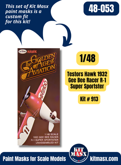 Testors Hawk Gee Bee Racer R-1 Super Sportster 1/48 Canopy & Wheel Paint Masks, Kit # 913 (48053)