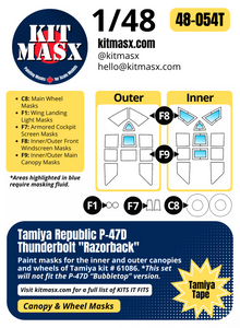 Tamiya Republic P-47D Thunderbolt "Razorback" 1/48 Canopy & Wheel Paint Masks, Kit # 61086