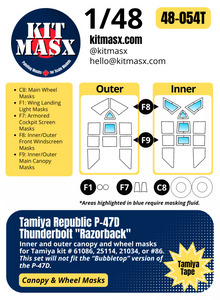 Tamiya Republic P-47D Thunderbolt "Razorback" 1/48 Canopy & Wheel Paint Masks