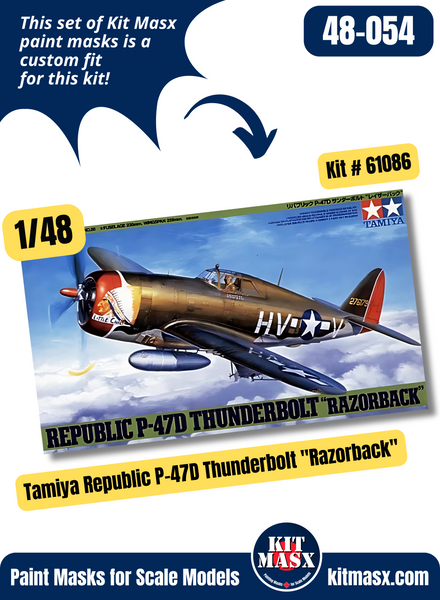 Tamiya Republic P-47D Thunderbolt "Razorback" 1/48 Canopy & Wheel Paint Masks, Kit # 61086