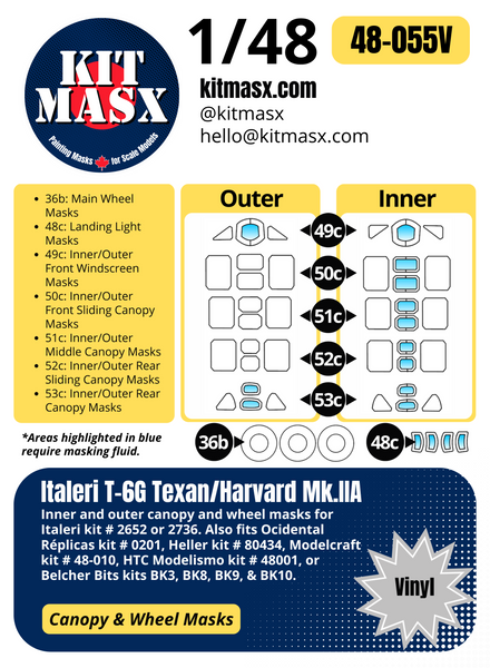 Italeri T-6G Texan/Harvard Mk.IIA 1/48 Canopy & Wheel Paint Masks