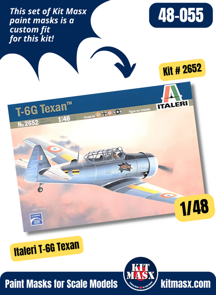 Italeri N.A. BT-9/BT-14, Harvard Mk.I/Mk.IIA/Mk.4, NJ, T-6D/T-6G Texan 1/48 Canopy & Wheel Paint Masks, Kit # 2652