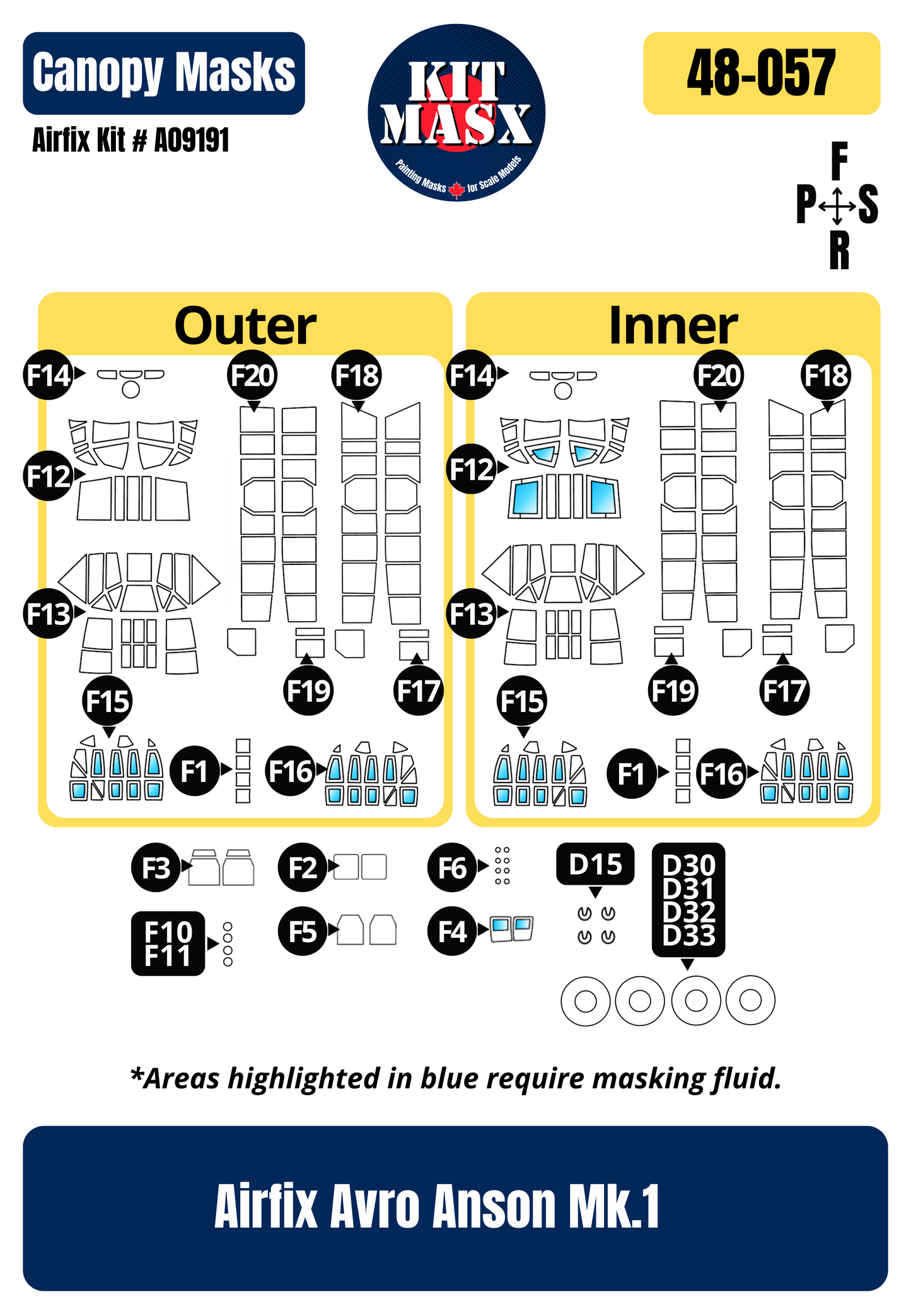 Airfix Avro Anson Mk.1 1/48 Canopy & Wheel Paint Masks, Kit # A09191