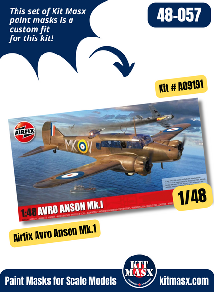 Airfix Avro Anson Mk.1 1/48 Canopy & Wheel Paint Masks, Kit # A09191