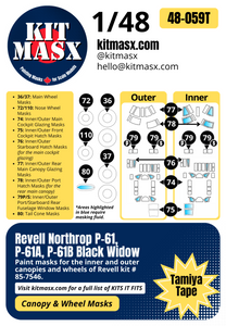 Revell Northrop P-61, P-61A, P-61B Black Widow 1/48 Canopy & Wheel Paint Masks, Kit # 85-7546