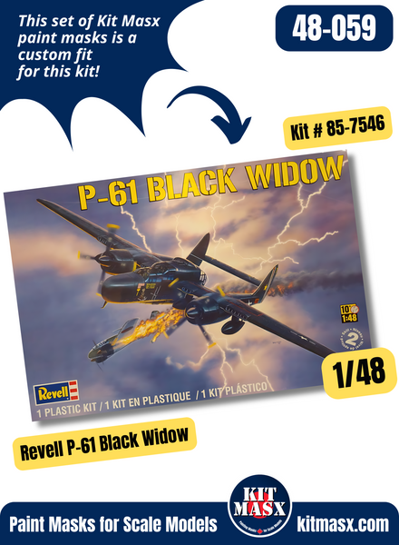 Revell Northrop P-61, P-61A, P-61B Black Widow 1/48 Canopy & Wheel Paint Masks, Kit # 85-7546