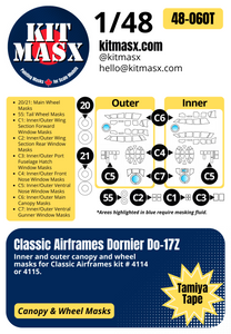 Classic Airframes Do-17Z 1/48 Canopy & Wheel Paint Masks