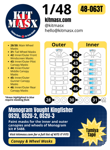 Monogram Vought Kingfisher OS2U, OS2U-2, OS2U-3 1/48 Canopy & Wheel Paint Masks, Kit # 5488