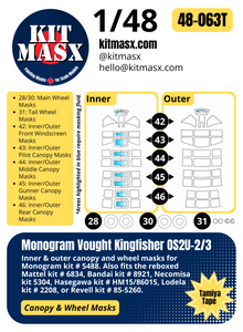 Monogram Vought Kingfisher OS2U-2/3 1/48 Canopy & Wheel Paint Masks, Kit # 5488