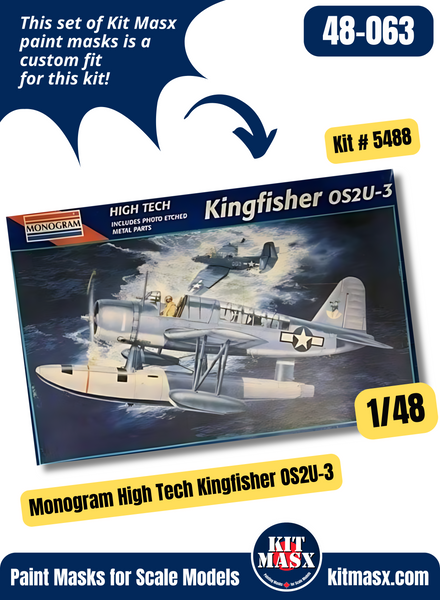 Monogram Vought Kingfisher OS2U, OS2U-2, OS2U-3 1/48 Canopy & Wheel Paint Masks, Kit # 5488