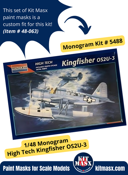 Monogram Vought Kingfisher OS2U-2/3 1/48 Canopy & Wheel Paint Masks, Kit # 5488