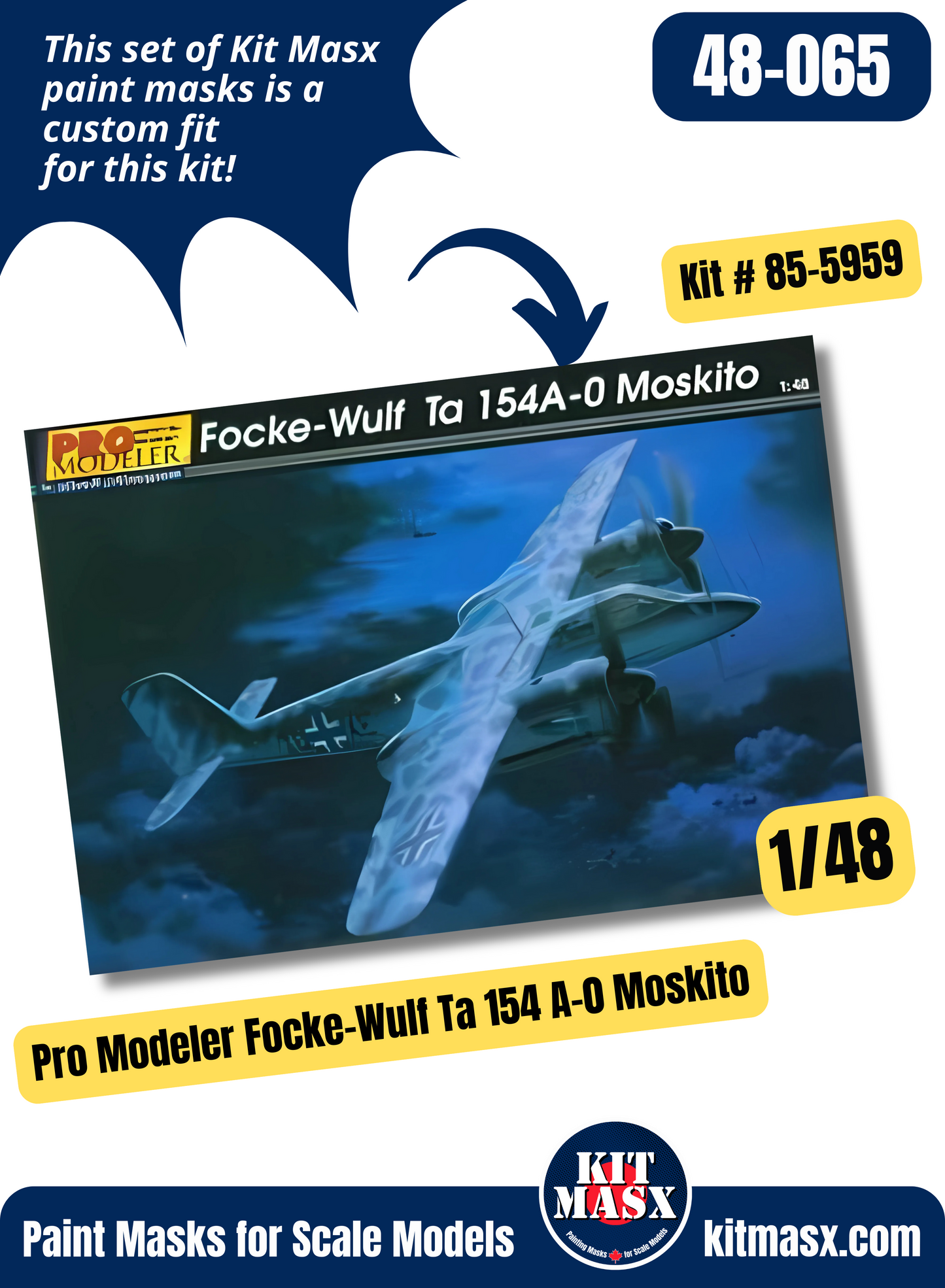 Pro Modeler Focke-Wulf Ta 154 A-0 Moskito 1/48 Canopy & Wheel Paint Masks, Kit # 85-5959
