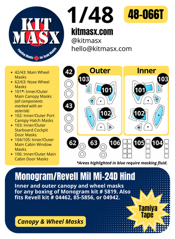 Revell Mil Mi-24D Hind 1/48 Canopy & Wheel Paint Masks, Kit # 04462