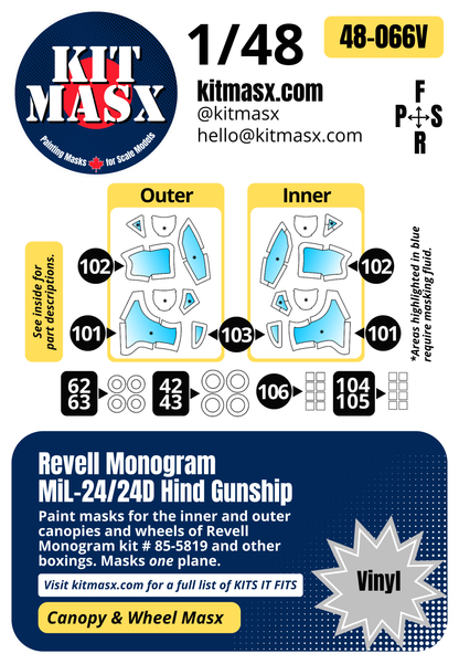 Revell Monogram MiL-24/24D Hind Gunship 1/48 Canopy & Wheel Paint Masks, Kit # 85-5819