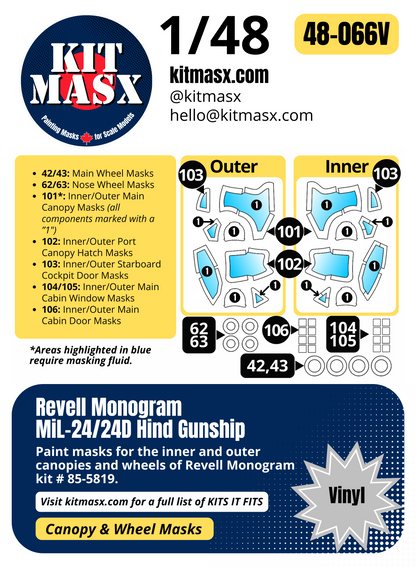 Revell Monogram MiL-24/24D Hind Gunship 1/48 Canopy & Wheel Paint Masks, Kit # 85-5819