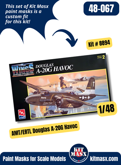 AMT/ERTL Douglas A-20G Havoc 1/48 Canopy & Wheel Paint Masks, Kit # 8894