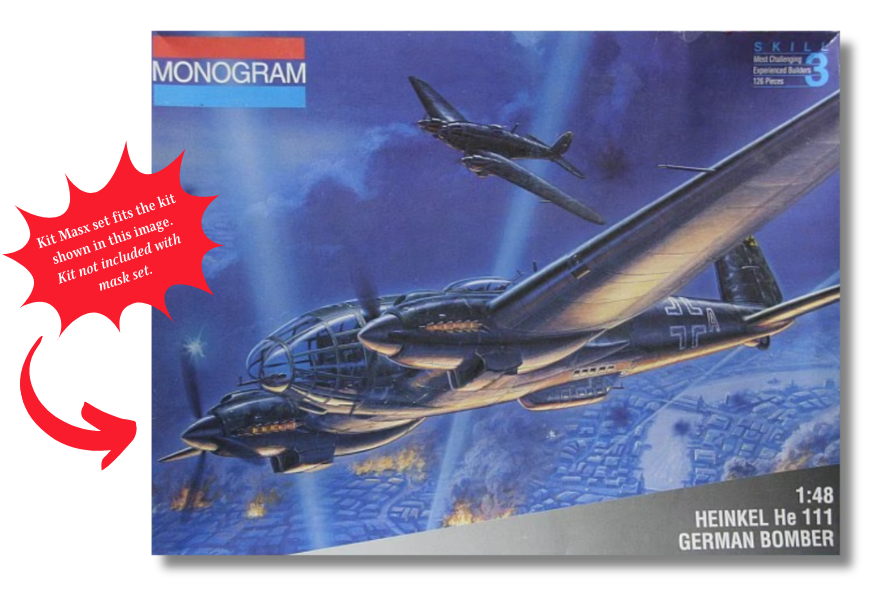 Monogram Heinkel He 111, He 111H, He 111H-4/6/22 1/48 Canopy & Wheel Paint Masks, Kit # 85-5509