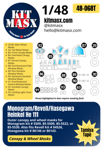 Monogram Heinkel He-111 1/48 Canopy & Wheel Paint Masks, Kit # 85-5509