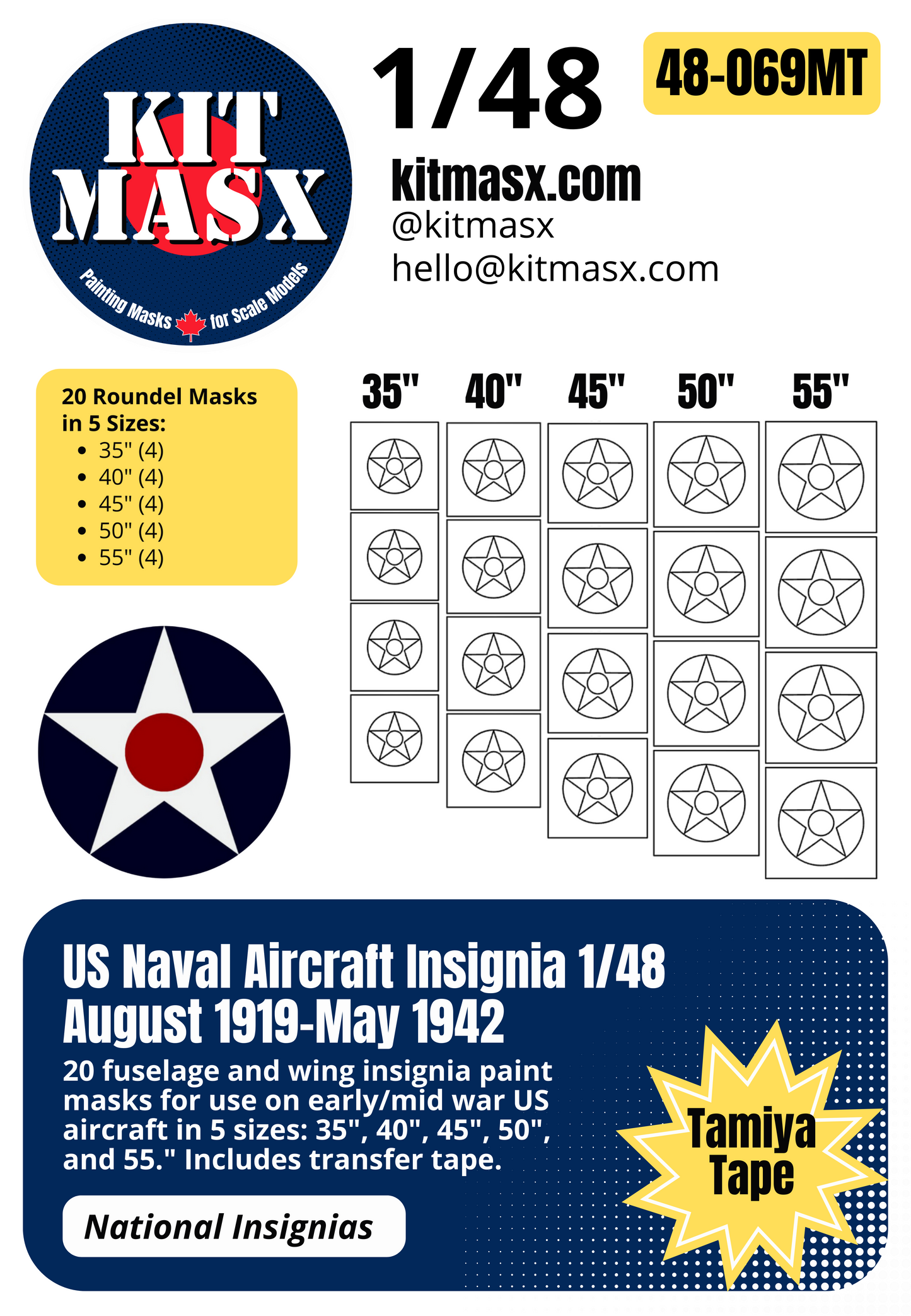 US Naval Aircraft Insignia (August 1919-May 1942) 1/32, 1/48, 1/72 National Insignia Paint Masks