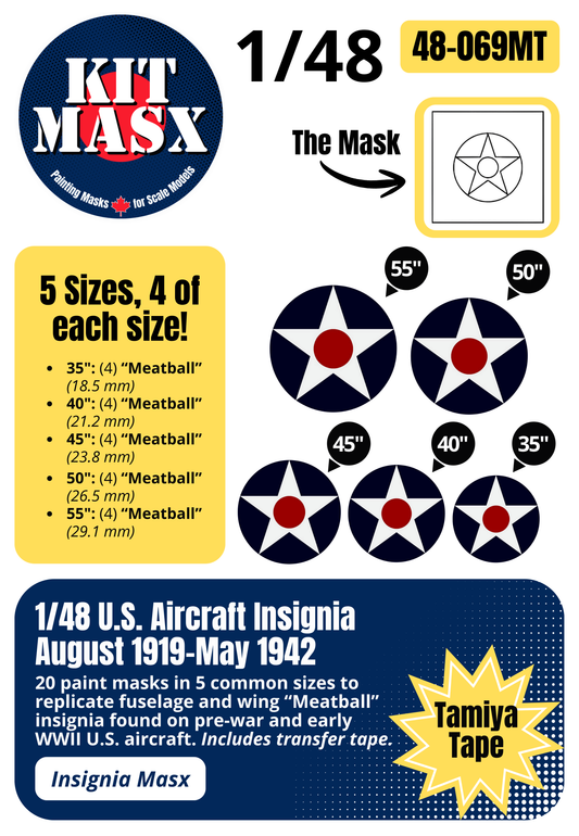 U.S. Aircraft "Meatball" Roundels (August 1919-May 1942) 1/48 National Insignia Paint Masks (48-069M)