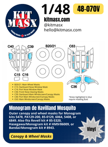 Monogram De Havilland Mosquito 1/48 Canopy & Wheel Paint Masks