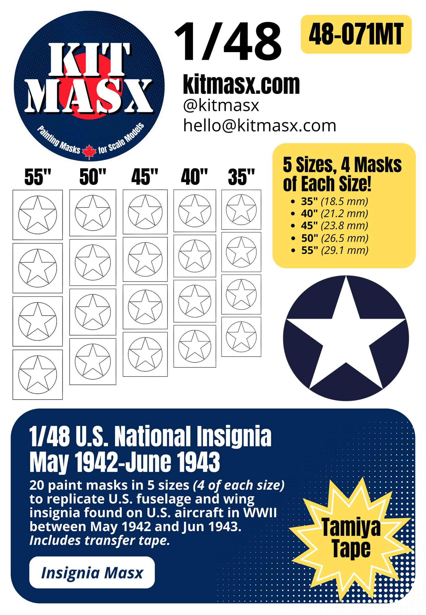 U.S. WWII National Insignia (May 1942-June 1943) Paint Masks