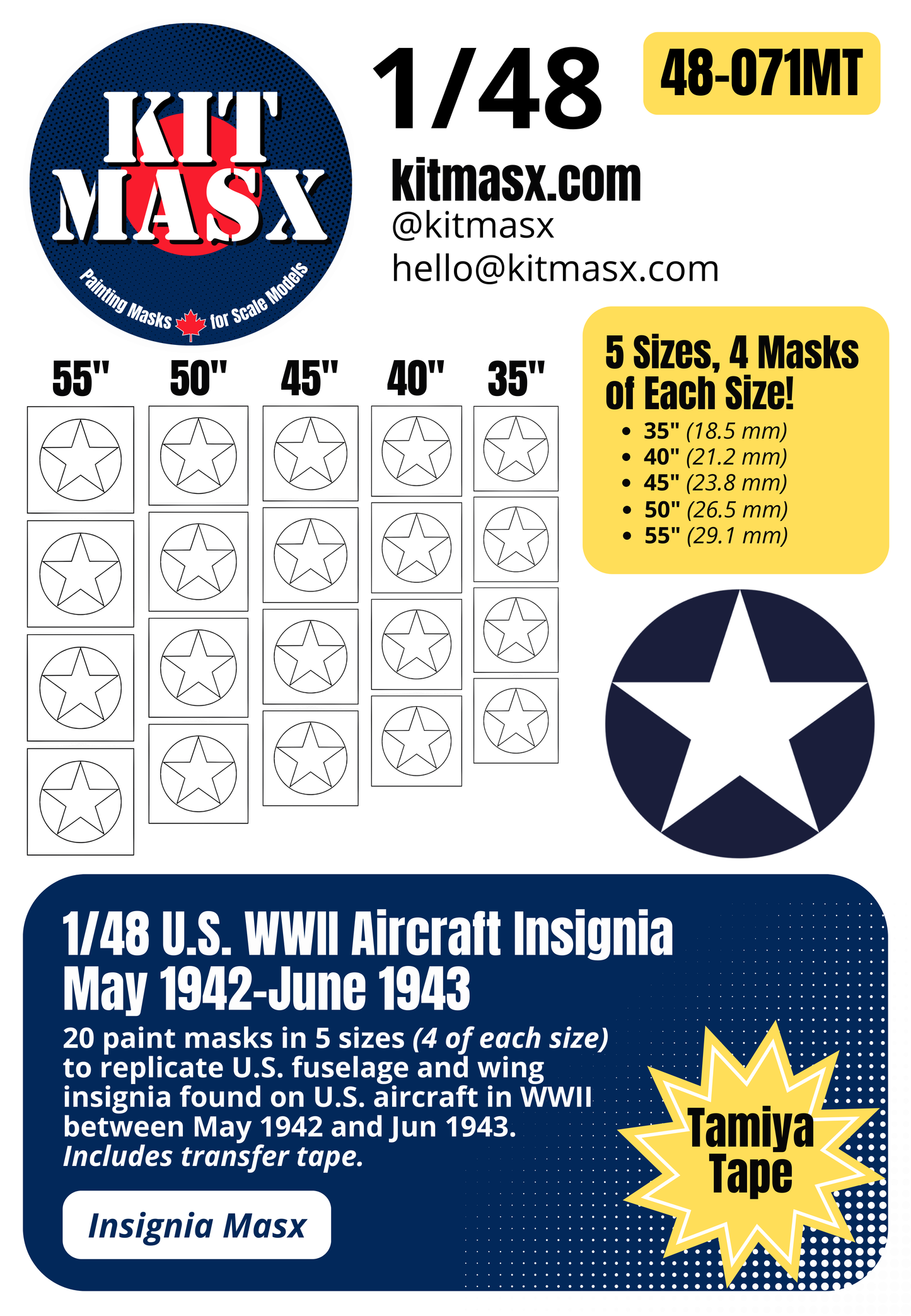 U.S. WWII Aircraft Insignia (May 1942-June 1943) Paint Masks
