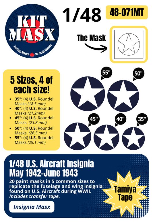 U.S. Aircraft Insignia (May 1942-June 1943) 1/48 National Insignia Paint Masks (48071M)