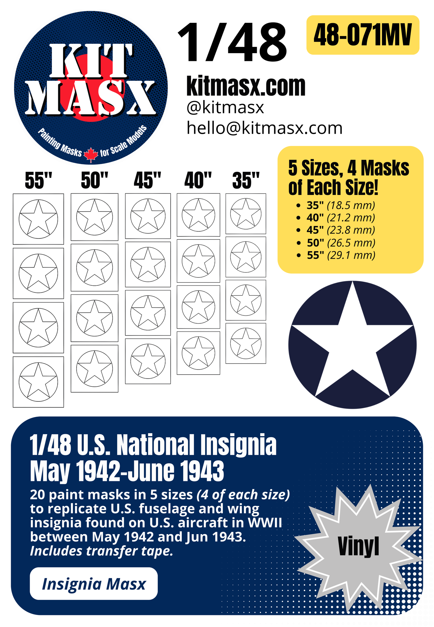 U.S. WWII National Insignia (May 1942-June 1943) Paint Masks