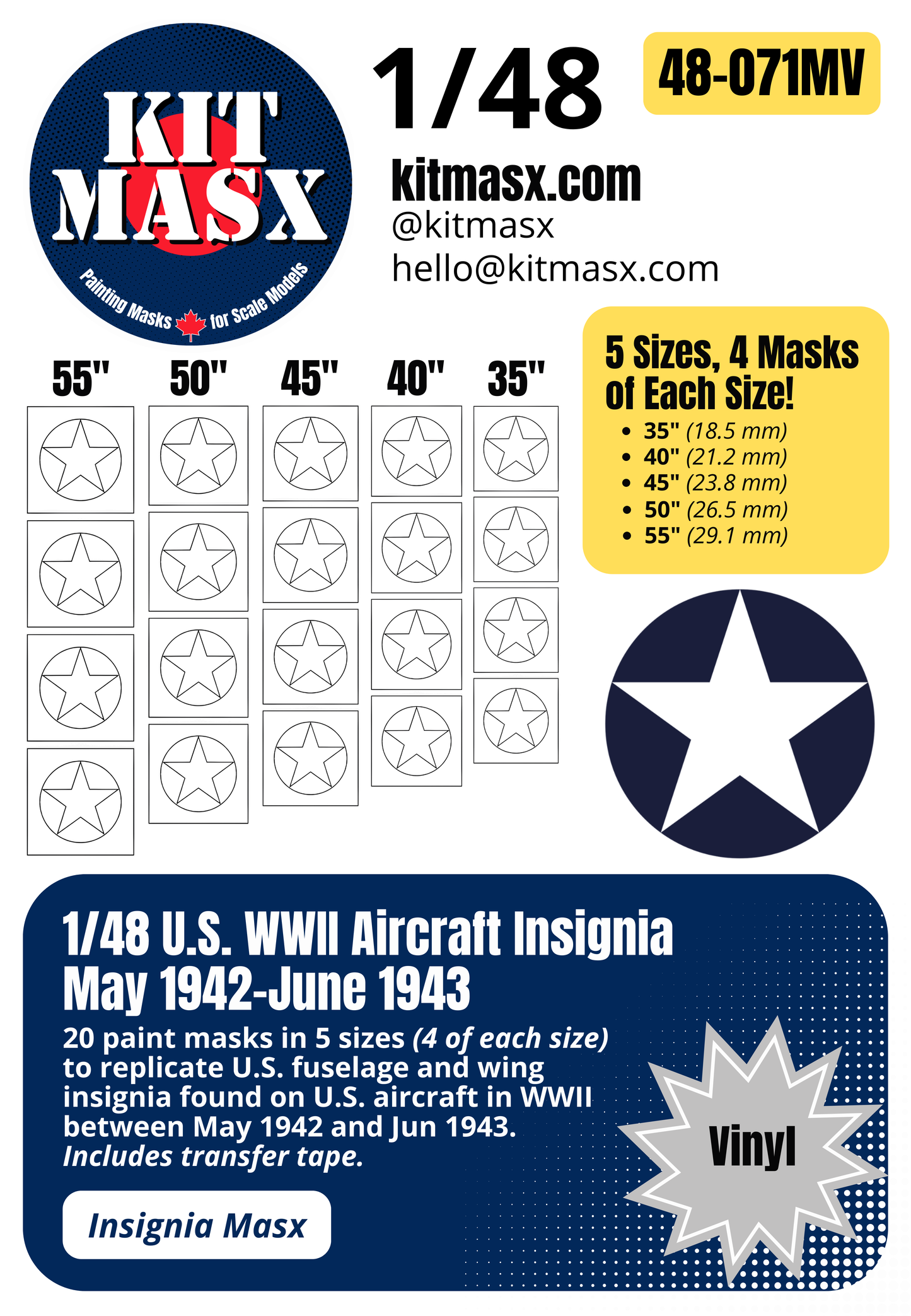U.S. WWII Aircraft Insignia (May 1942-June 1943) Paint Masks