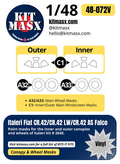 Italeri Fiat CR.42/CR.42 LW/CR.42 AS Falco 1/48 Canopy & Wheel Paint Masks, Kit # 2640