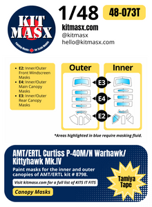 AMT/ERTL Curtiss P-40M/N Warhawk/Kittyhawk Mk.IV 1/48 Canopy Paint Masks, Kit # 8798