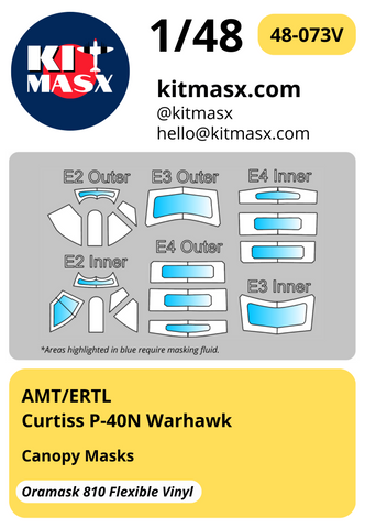 AMT/ERTL Curtiss P-40N Warhawk 1/48 Canopy Masks