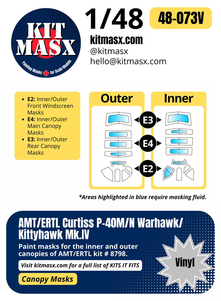 AMT/ERTL Curtiss P-40M/N Warhawk/Kittyhawk Mk.IV 1/48 Canopy Paint Mas ...