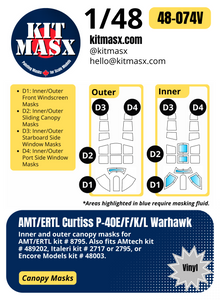 AMT/ERTL Curtiss P-40E/F/K/L Warhawk 1/48 Canopy Paint Masks