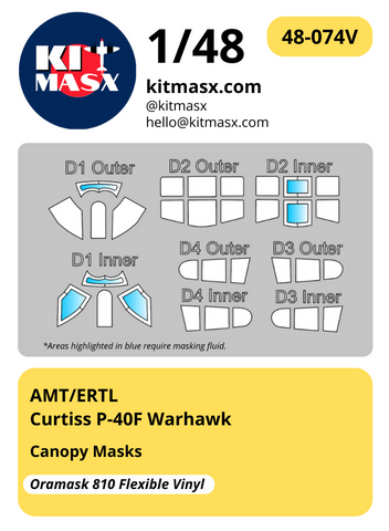 AMT/ERTL Curtiss P-40F Warhawk 1/48 Canopy Masks