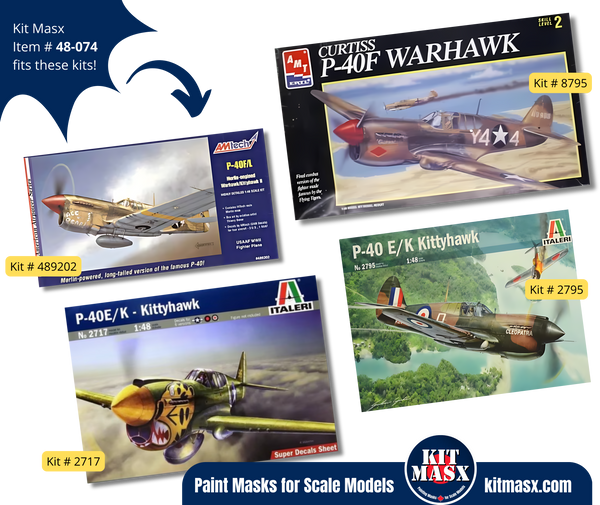 AMT/ERTL Curtiss P-40E/F/K/L Warhawk 1/48 Canopy Paint Masks