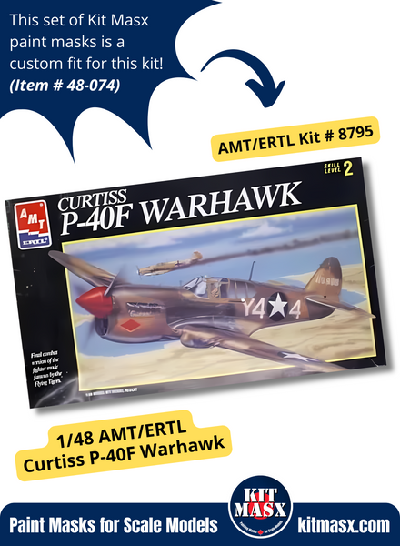 AMT/ERTL Curtiss P-40E/F/K/L Warhawk 1/48 Canopy Paint Masks